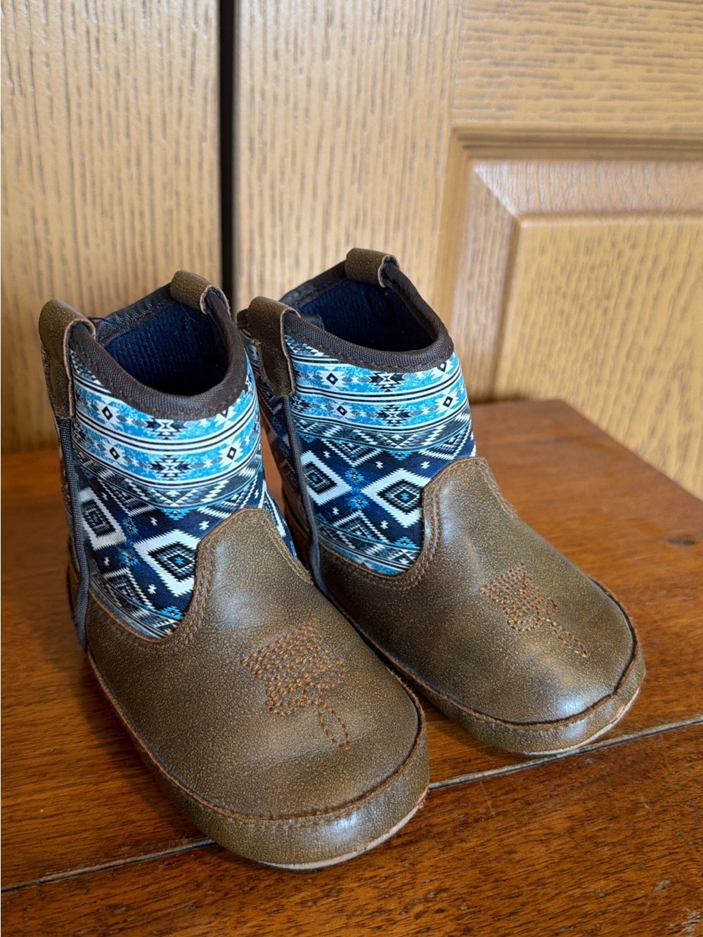 Twister Brown and Blue Aztec Kids Slip-On Boots